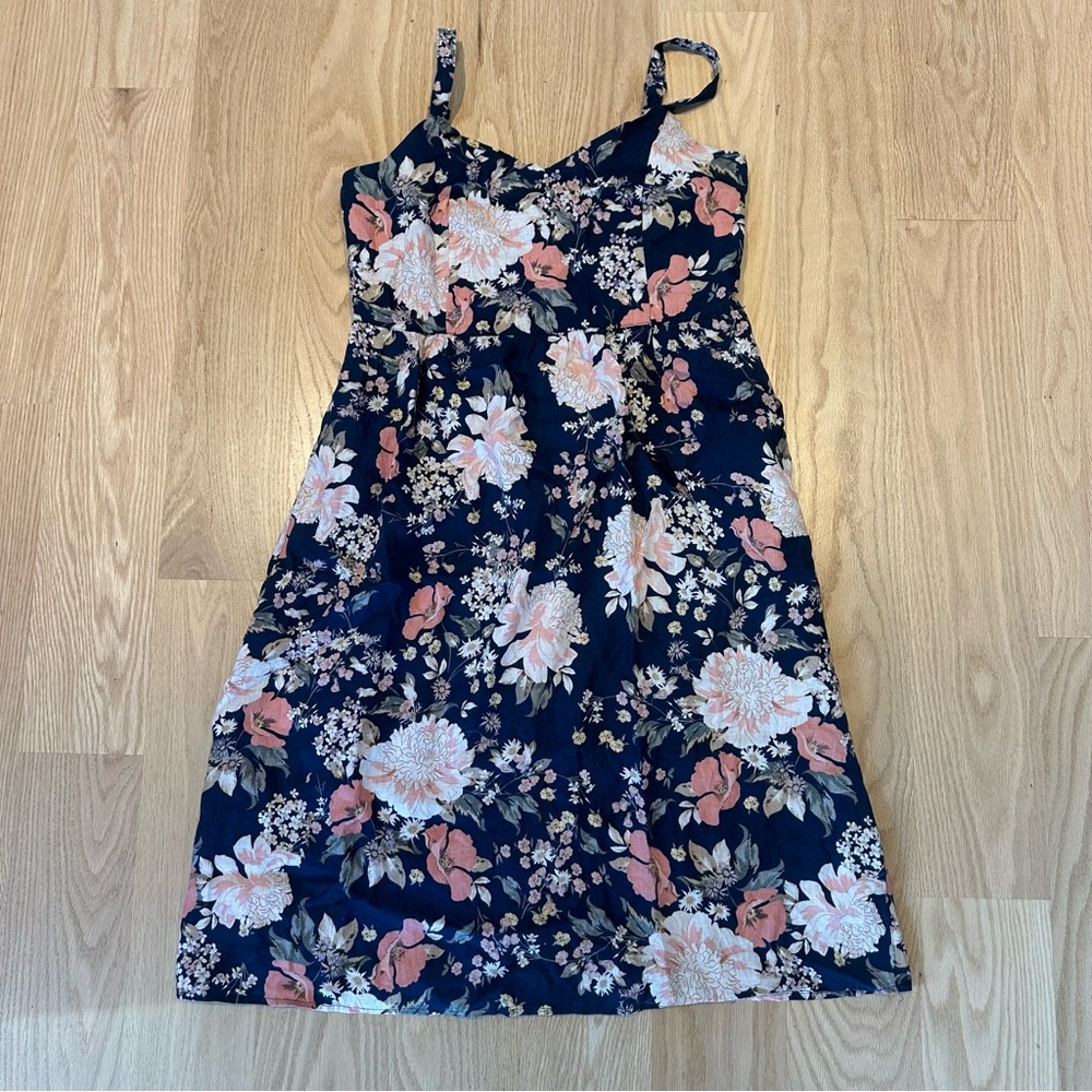 US 10 Floral Mid Length faux Corset Dress